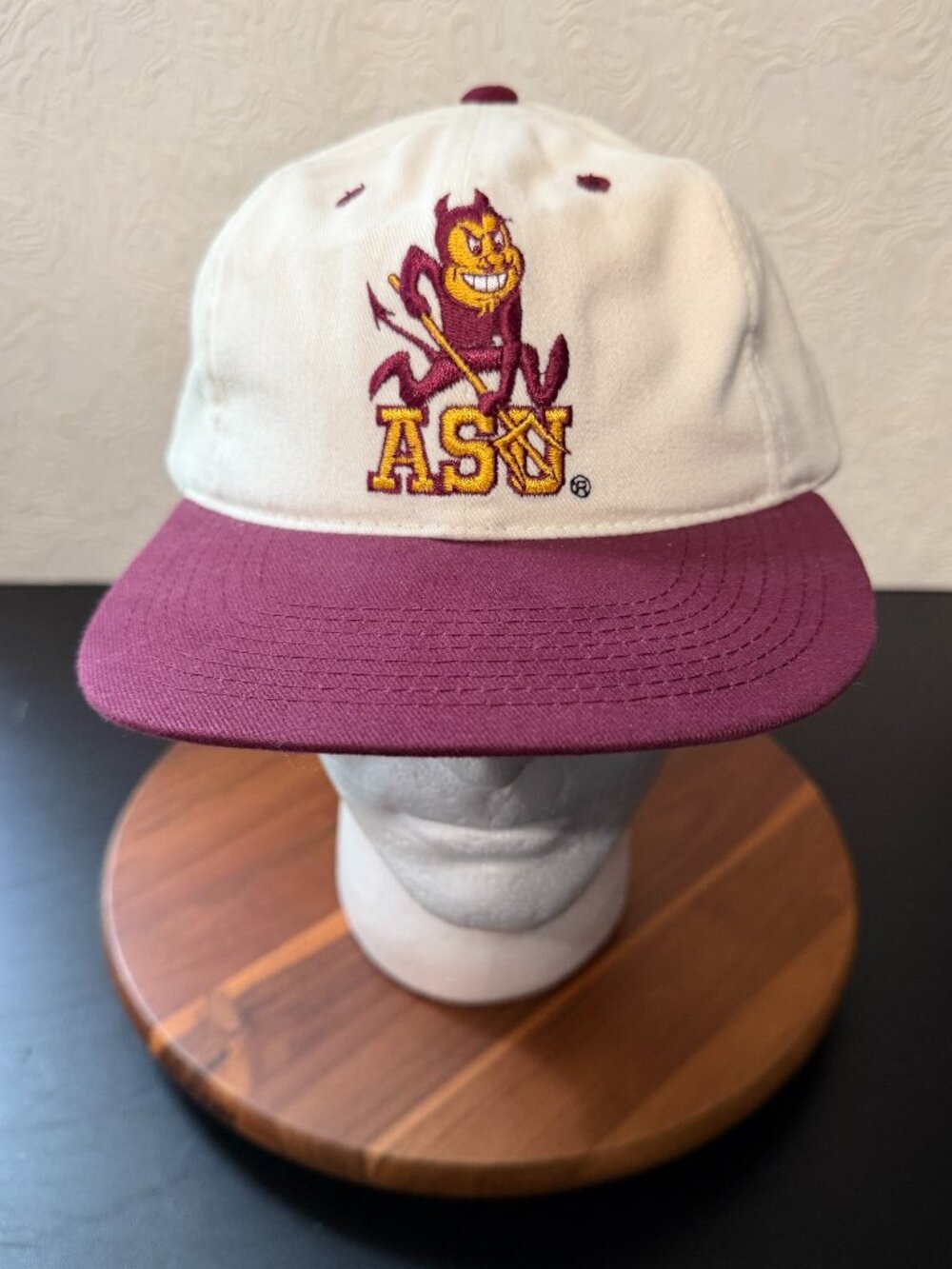VTG ASU Sundevils Snapback Hat Maroon Yellow Embroidered Arizona State